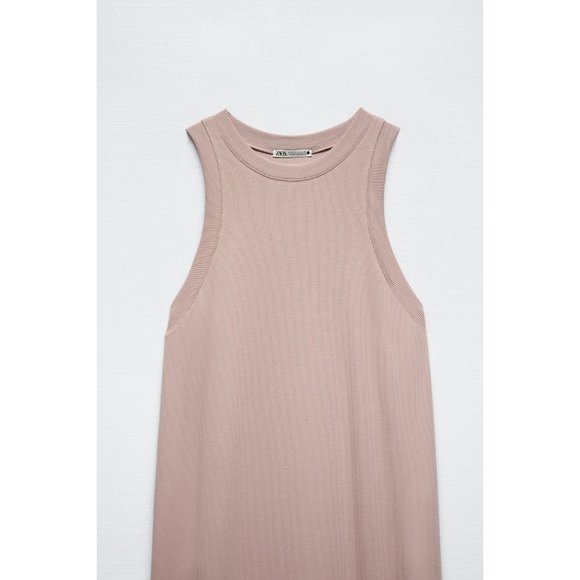 NWT Zara Nude Ribbed High Neck Midi Dress 1044/002/800 - Picture 5 of 6